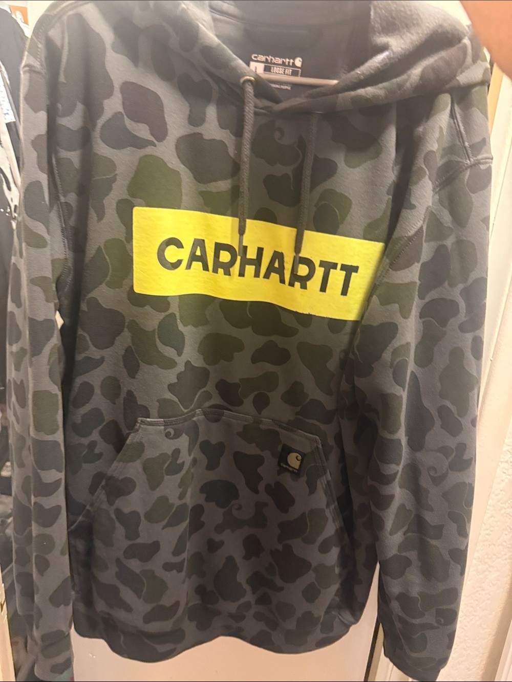 Carhartt ' Green Camo Hoodie with Yellow Logo